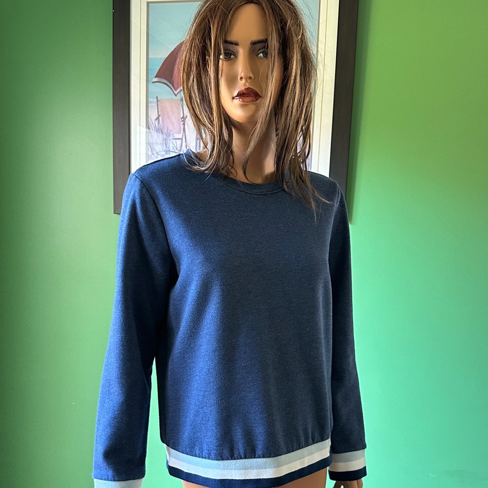🩵🩵EUC Workshop Republic Clothing Blue Sweatshirt with Striped Hem🩵🩵